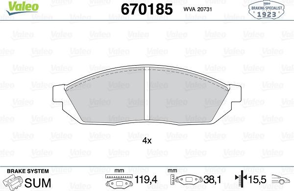 Valeo 670185 - Kit pastiglie freno, Freno a disco www.autoricambit.com