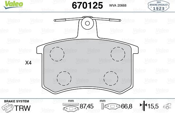 Valeo 670125 - Kit pastiglie freno, Freno a disco www.autoricambit.com