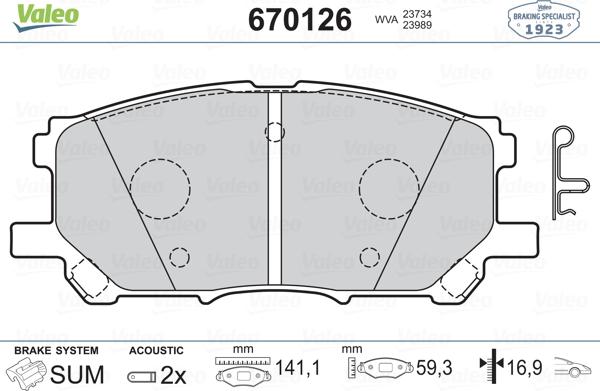 Valeo 670126 - Kit pastiglie freno, Freno a disco www.autoricambit.com