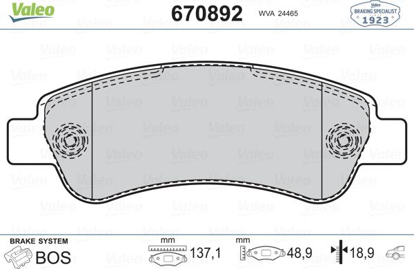 Valeo 670892 - Kit pastiglie freno, Freno a disco www.autoricambit.com