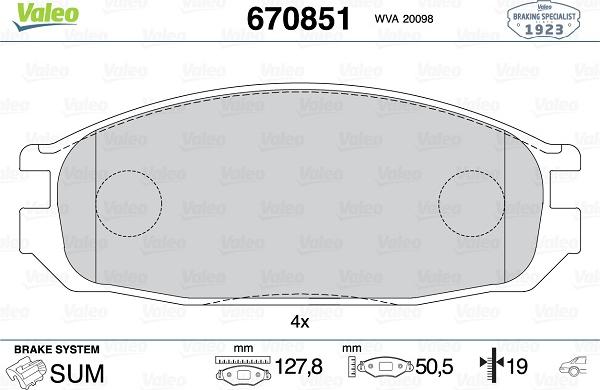 Valeo 670851 - Kit pastiglie freno, Freno a disco www.autoricambit.com