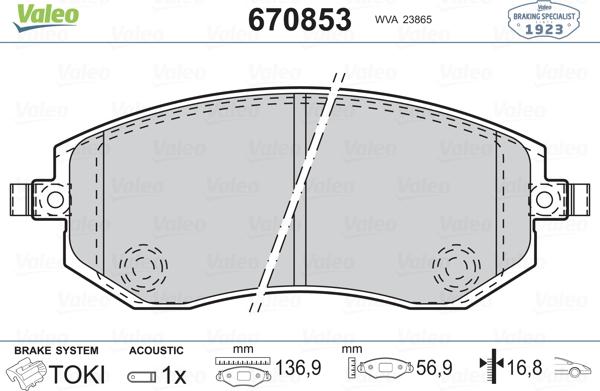 Valeo 670853 - Kit pastiglie freno, Freno a disco www.autoricambit.com