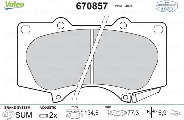 Valeo 670857 - Kit pastiglie freno, Freno a disco www.autoricambit.com