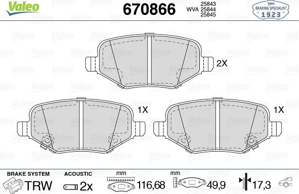 Valeo 670866 - Kit pastiglie freno, Freno a disco www.autoricambit.com