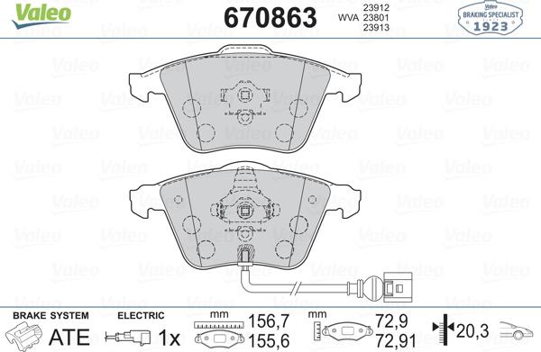 Valeo 670863 - Kit pastiglie freno, Freno a disco www.autoricambit.com