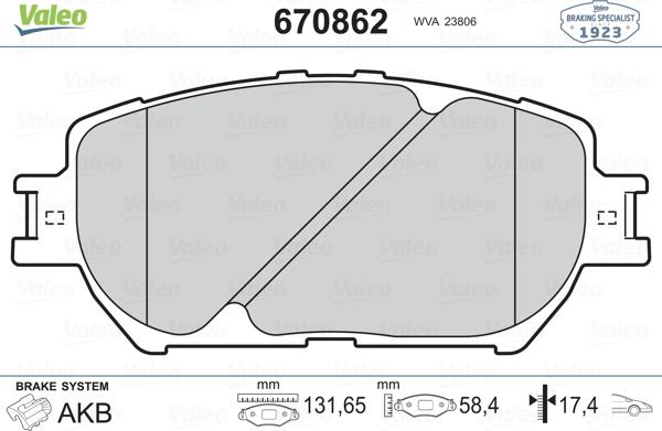 Valeo 670862 - Kit pastiglie freno, Freno a disco www.autoricambit.com