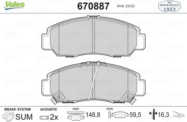 Valeo 670887 - Kit pastiglie freno, Freno a disco www.autoricambit.com