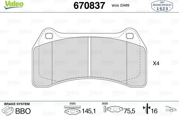 Valeo 670837 - Kit pastiglie freno, Freno a disco www.autoricambit.com