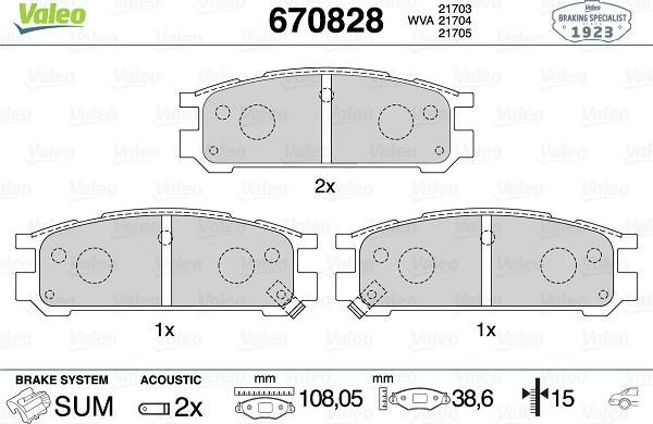 Valeo 670828 - Kit pastiglie freno, Freno a disco www.autoricambit.com