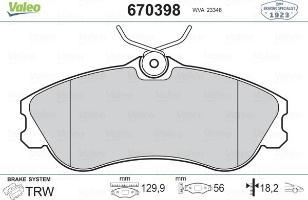 Valeo 670398 - Kit pastiglie freno, Freno a disco www.autoricambit.com