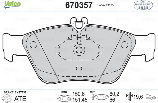 Valeo 670357 - Kit pastiglie freno, Freno a disco www.autoricambit.com