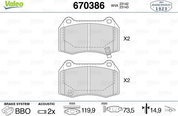 Valeo 670386 - Kit pastiglie freno, Freno a disco www.autoricambit.com