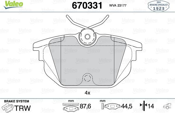 Valeo 670331 - Kit pastiglie freno, Freno a disco www.autoricambit.com