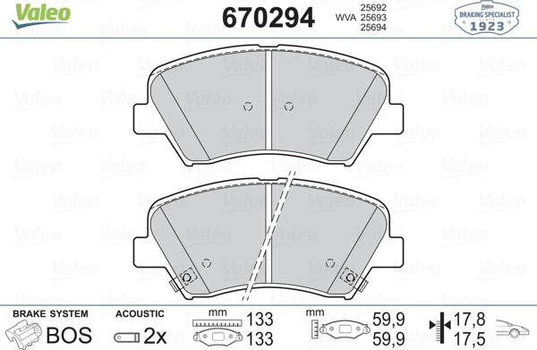 Valeo 670294 - Kit pastiglie freno, Freno a disco www.autoricambit.com