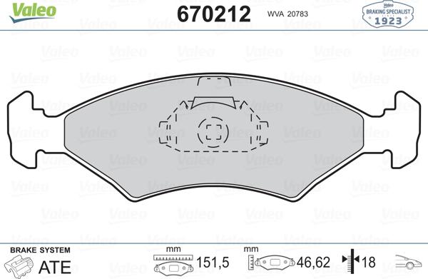 Valeo 670212 - Kit pastiglie freno, Freno a disco www.autoricambit.com