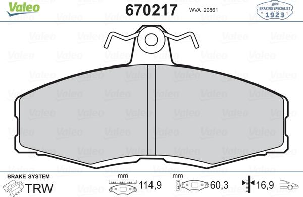 Valeo 670217 - Kit pastiglie freno, Freno a disco www.autoricambit.com