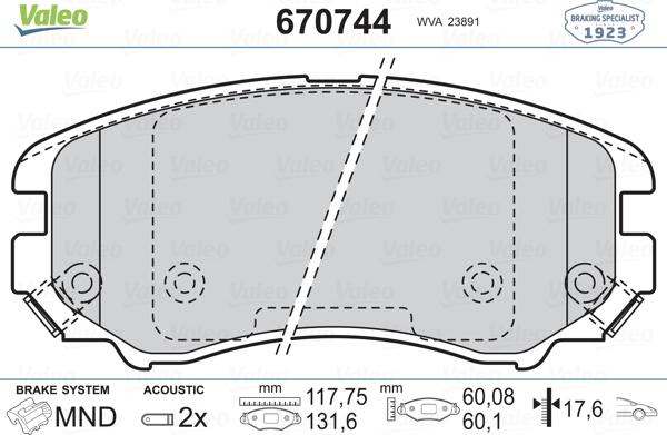 Valeo 670744 - Kit pastiglie freno, Freno a disco www.autoricambit.com