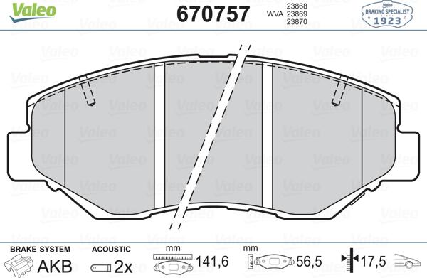 Valeo 670757 - Kit pastiglie freno, Freno a disco www.autoricambit.com