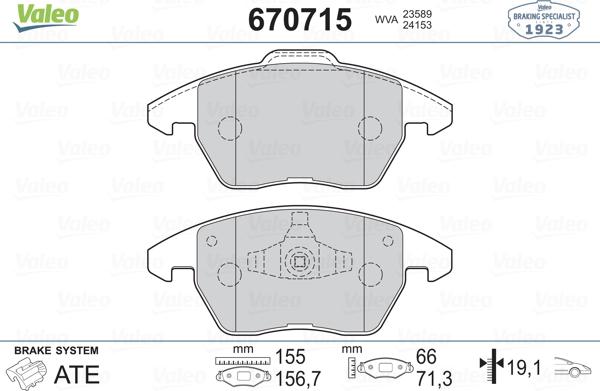 Valeo 670715 - Kit pastiglie freno, Freno a disco www.autoricambit.com