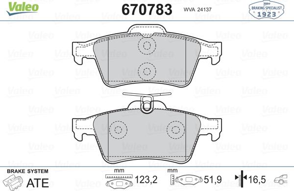 Valeo 670783 - Kit pastiglie freno, Freno a disco www.autoricambit.com