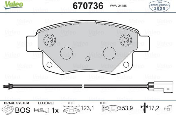 Valeo 670736 - Kit pastiglie freno, Freno a disco www.autoricambit.com