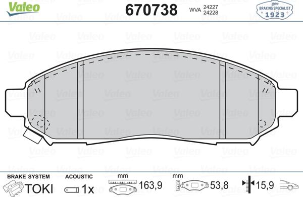 Valeo 670738 - Kit pastiglie freno, Freno a disco www.autoricambit.com