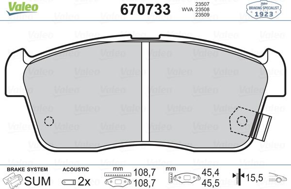 Valeo 670733 - Kit pastiglie freno, Freno a disco www.autoricambit.com