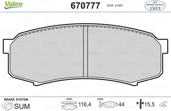 Valeo 670777 - Kit pastiglie freno, Freno a disco www.autoricambit.com