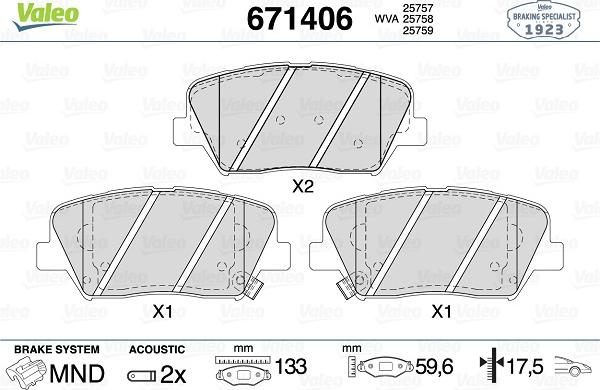 Valeo 671406 - Kit pastiglie freno, Freno a disco www.autoricambit.com