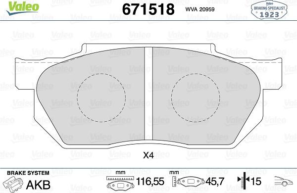 Valeo 671518 - Kit pastiglie freno, Freno a disco www.autoricambit.com