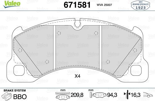 Valeo 671581 - Kit pastiglie freno, Freno a disco www.autoricambit.com