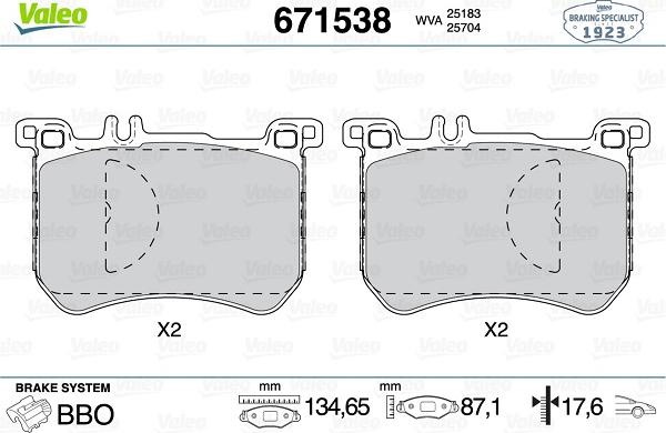 Valeo 671538 - Kit pastiglie freno, Freno a disco www.autoricambit.com