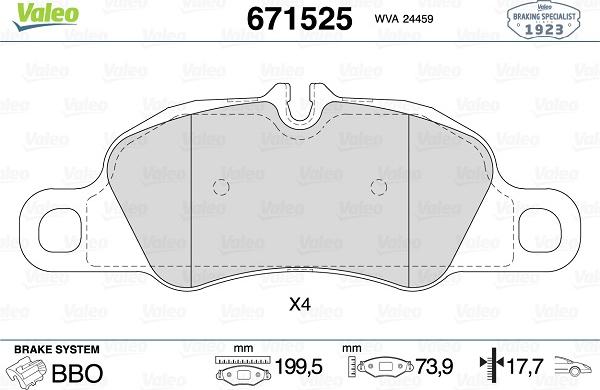 Valeo 671525 - Kit pastiglie freno, Freno a disco www.autoricambit.com