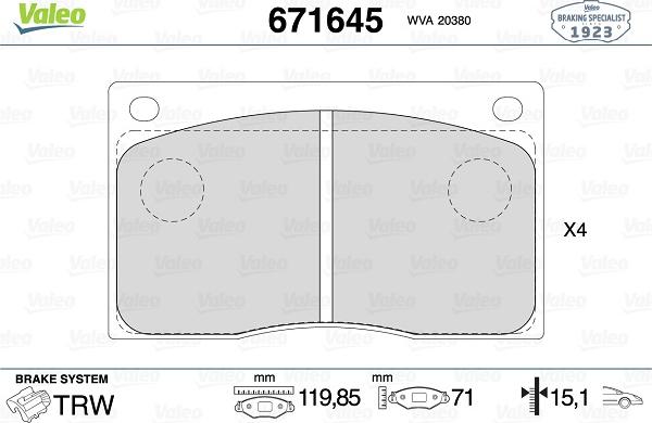 Valeo 671645 - Kit pastiglie freno, Freno a disco www.autoricambit.com