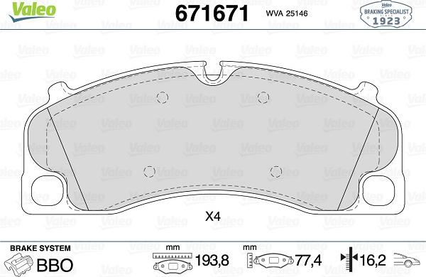 Valeo 671671 - Kit pastiglie freno, Freno a disco www.autoricambit.com