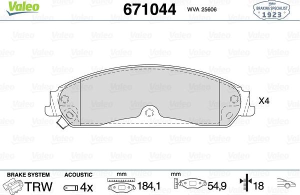 Valeo 671044 - Kit pastiglie freno, Freno a disco www.autoricambit.com