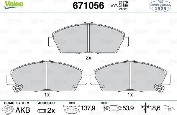 Valeo 671056 - Kit pastiglie freno, Freno a disco www.autoricambit.com