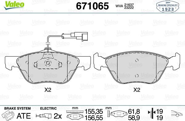 Valeo 671065 - Kit pastiglie freno, Freno a disco www.autoricambit.com