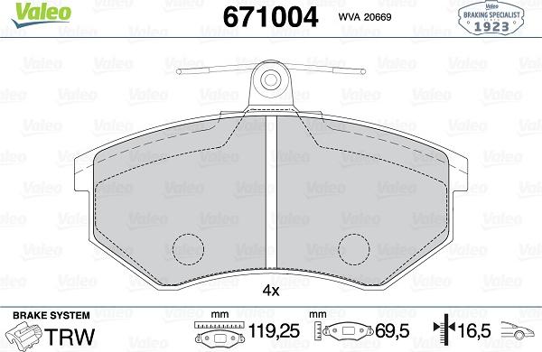 Valeo 671004 - Kit pastiglie freno, Freno a disco www.autoricambit.com