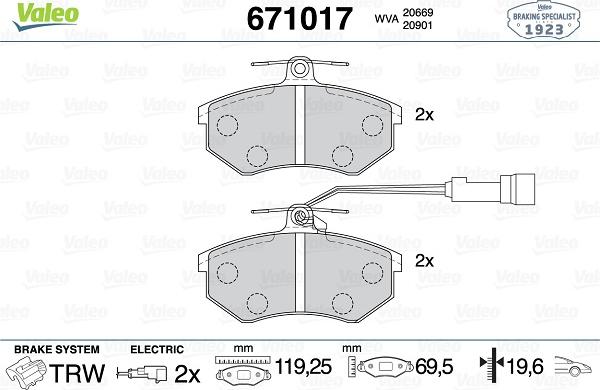 Valeo 671017 - Kit pastiglie freno, Freno a disco www.autoricambit.com