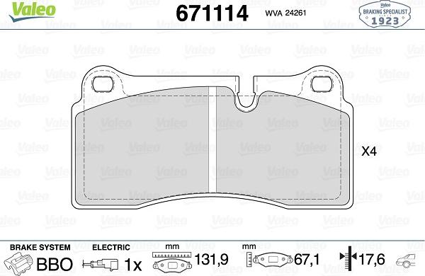 Valeo 671114 - Kit pastiglie freno, Freno a disco www.autoricambit.com