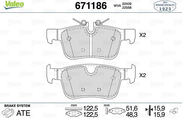 Valeo 671186 - Kit pastiglie freno, Freno a disco www.autoricambit.com