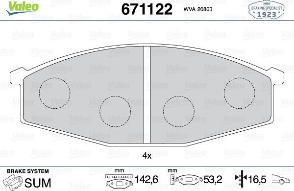 Valeo 671122 - Kit pastiglie freno, Freno a disco www.autoricambit.com