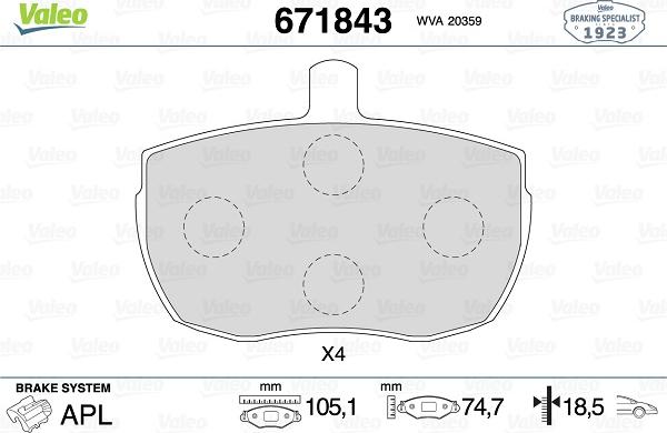 Valeo 671843 - Kit pastiglie freno, Freno a disco www.autoricambit.com