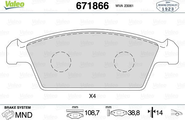 Valeo 671866 - Kit pastiglie freno, Freno a disco www.autoricambit.com