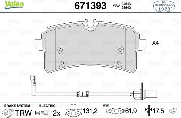 Valeo 671393 - Kit pastiglie freno, Freno a disco www.autoricambit.com