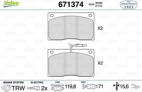 Valeo 671374 - Kit pastiglie freno, Freno a disco www.autoricambit.com