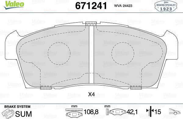 Valeo 671241 - Kit pastiglie freno, Freno a disco www.autoricambit.com