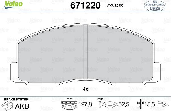 Valeo 671220 - Kit pastiglie freno, Freno a disco www.autoricambit.com