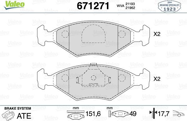 Valeo 671271 - Kit pastiglie freno, Freno a disco www.autoricambit.com